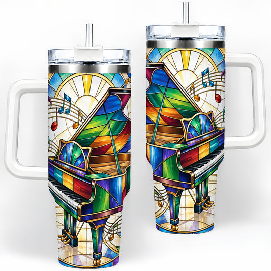 Stained Glass Piano 40oz Tumbler with Music Notes for Music Lovers