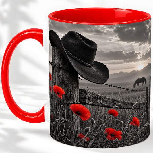 Western Cowboy Accent Mug, Hat and Poppy Artwork for Western Fans
