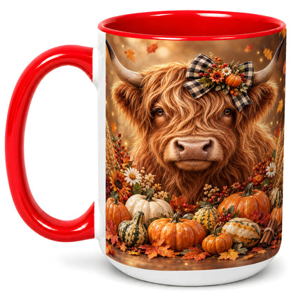 #pl[15oz|Red] Highland Cow Coffee Mug, Autumn Farmhouse Mug, Ceramic Cup