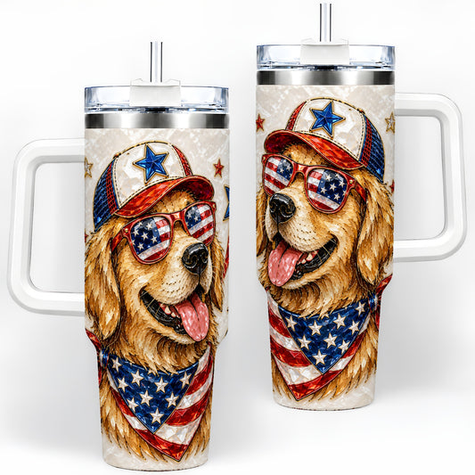 Patriotic Dog 40oz Tumbler with Stars and Flag Artwork for Dog Lovers