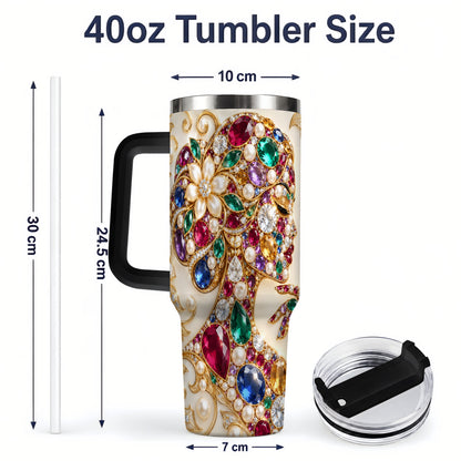 #pl[40oz|Black] Gemstone Woman Profile 40oz Tumbler with Floral Pearl Artwork