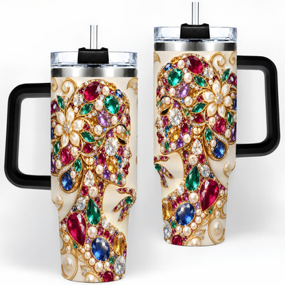 #pl[40oz|Black] Gemstone Woman Profile 40oz Tumbler with Floral Pearl Artwork