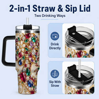 #pl[40oz|Black] Gemstone Woman Profile 40oz Tumbler with Floral Pearl Artwork
