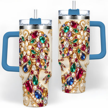 #pl[40oz|Blue] Gemstone Woman Profile 40oz Tumbler with Floral Pearl Artwork