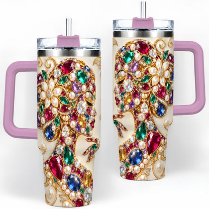 #pl[40oz|Pink] Gemstone Woman Profile 40oz Tumbler with Floral Pearl Artwork