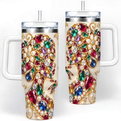 Gemstone Woman Profile 40oz Tumbler with Floral Pearl Artwork