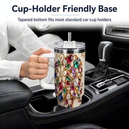 Gemstone Woman Profile 40oz Tumbler with Floral Pearl Artwork