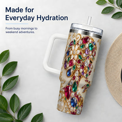Gemstone Woman Profile 40oz Tumbler with Floral Pearl Artwork
