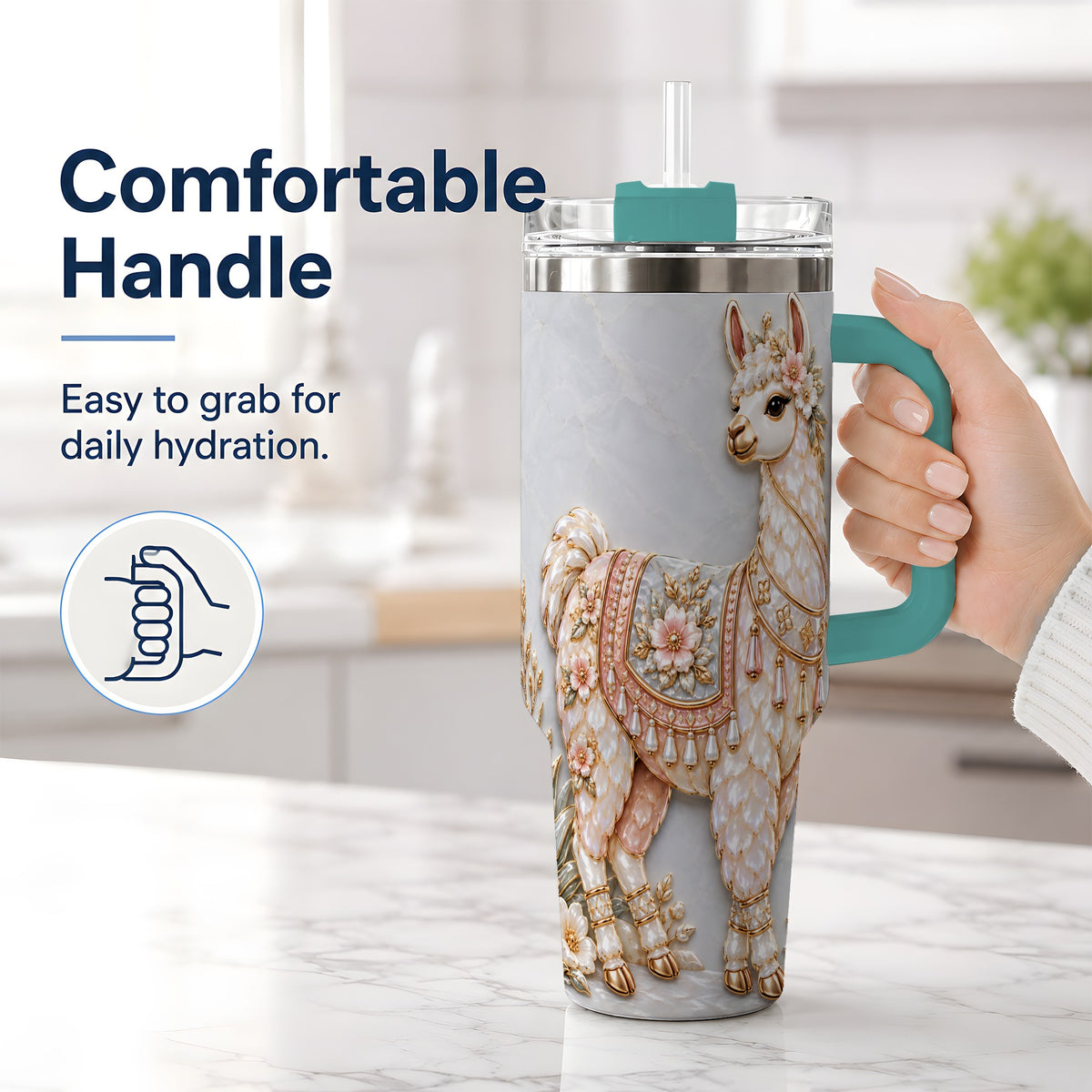 #pl[40oz|Green] Floral Alpaca 40oz Tumbler with Cactus and Desert Artwork