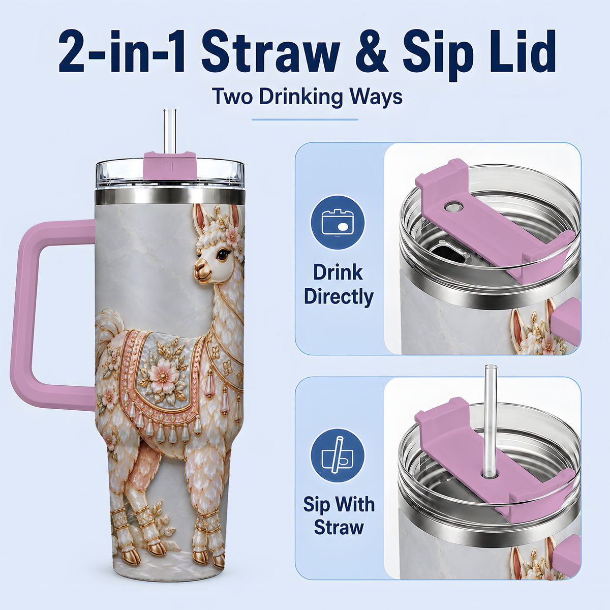 #pl[40oz|Pink] Floral Alpaca 40oz Tumbler with Cactus and Desert Artwork
