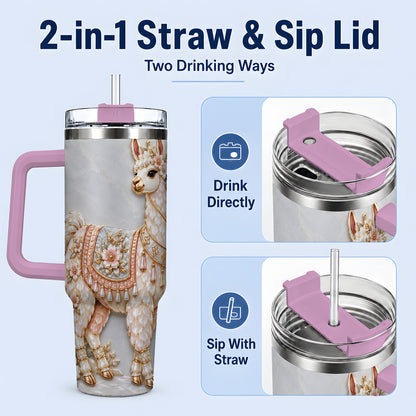 #pl[40oz|Pink] Floral Alpaca 40oz Tumbler with Cactus and Desert Artwork