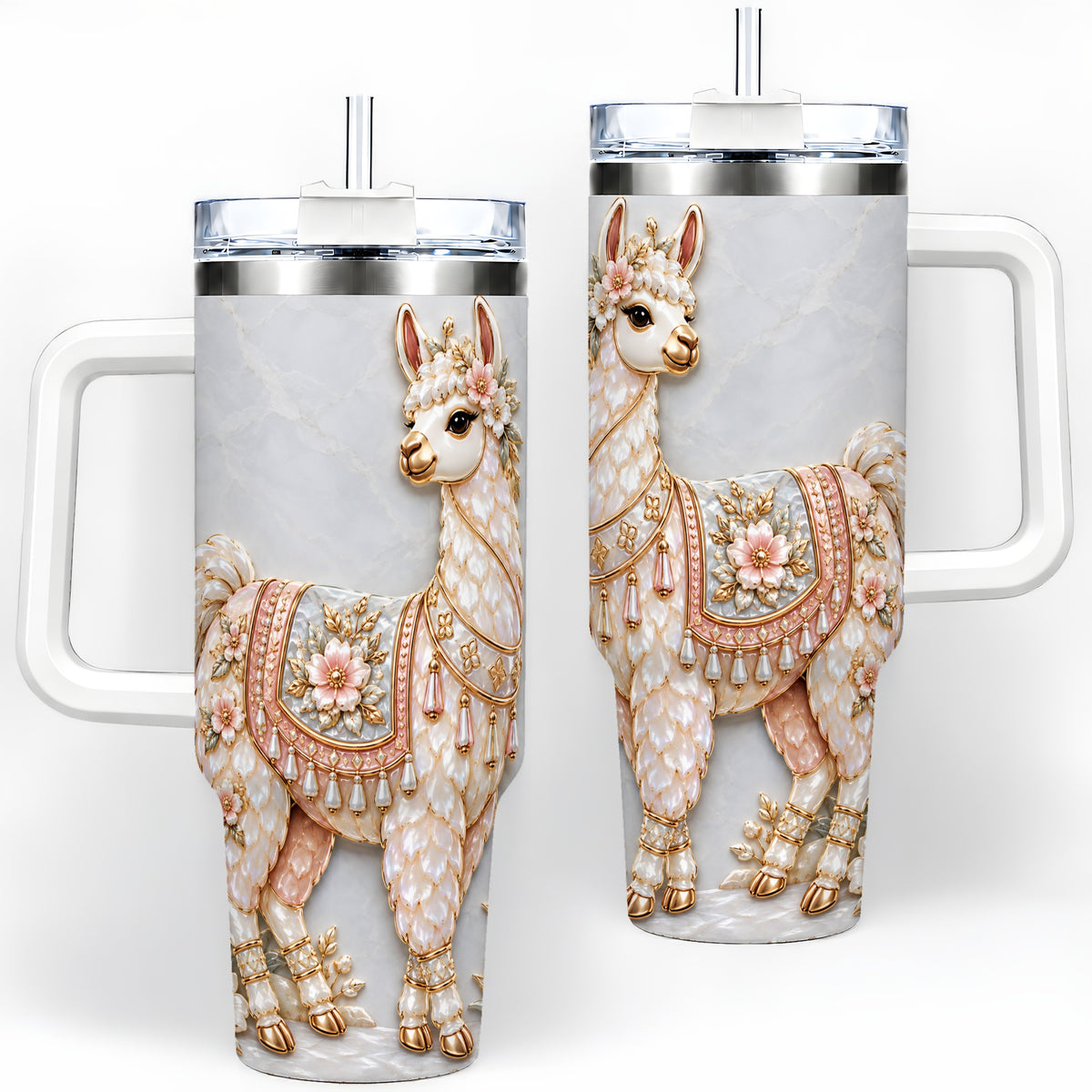 Floral Alpaca 40oz Tumbler with Cactus and Desert Artwork
