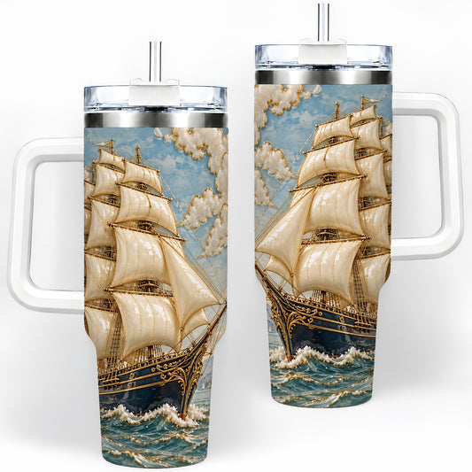 Sailing Ship 40oz Tumbler, Ocean Voyage Artwork for Nautical Enthusiasts