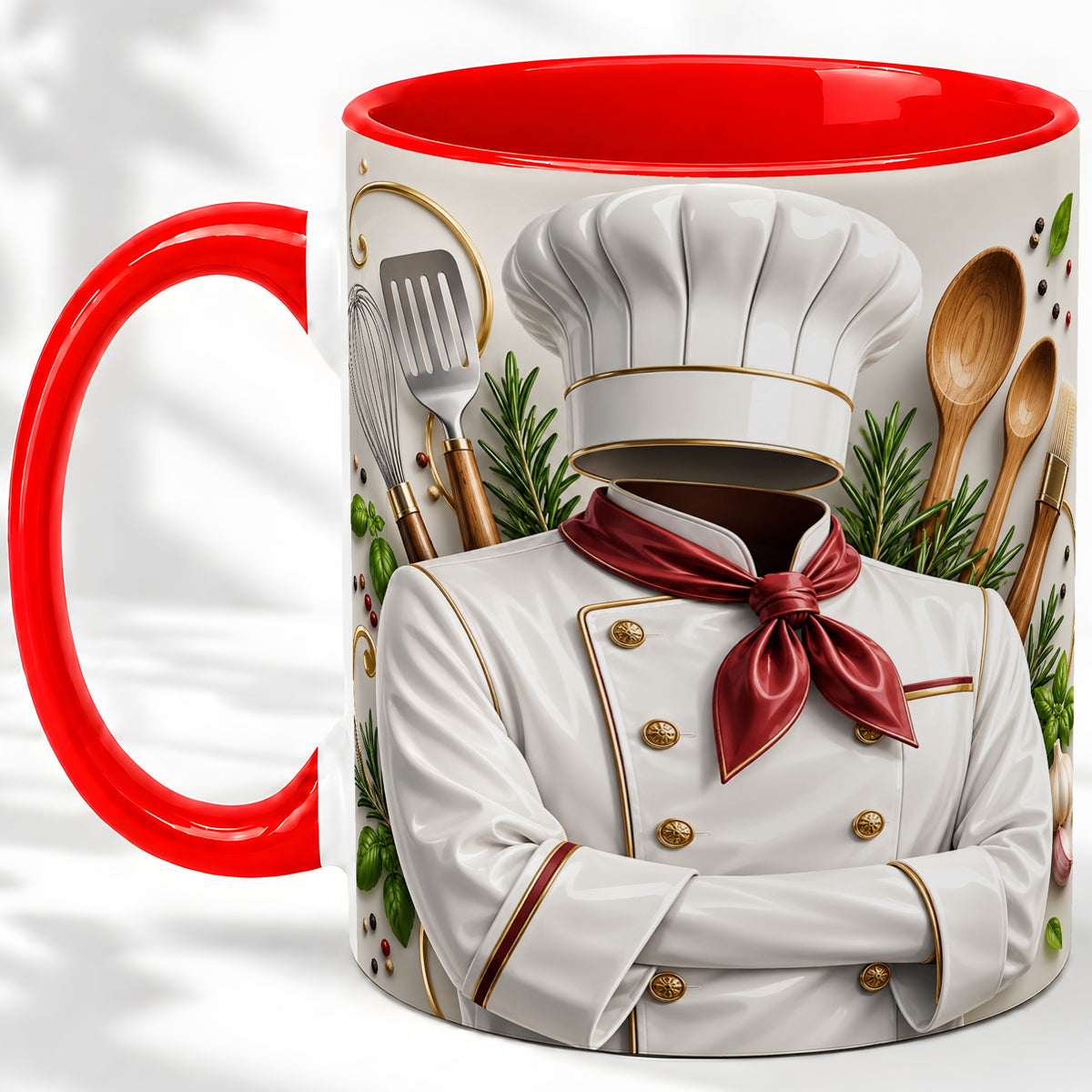 Chef Accent Mug, Culinary Uniform and Kitchen Tools Artwork for Chefs