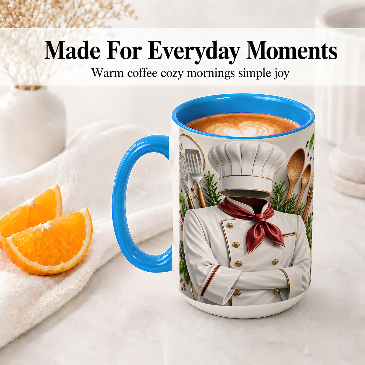 #pl[15oz|Blue] Chef Accent Mug, Culinary Uniform and Kitchen Tools Artwork for Chefs