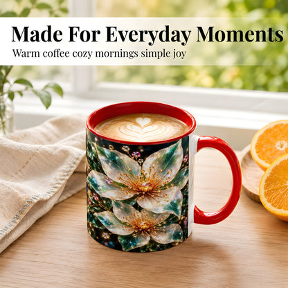 #pl[11oz|Red] Crystal Floral Coffee Mug, Emerald Flower Mug, Ceramic Cup, Glass Style