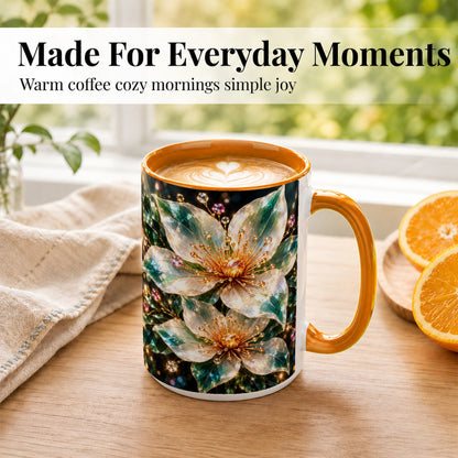 #pl[15oz|Orange] Crystal Floral Coffee Mug, Emerald Flower Mug, Ceramic Cup, Glass Style