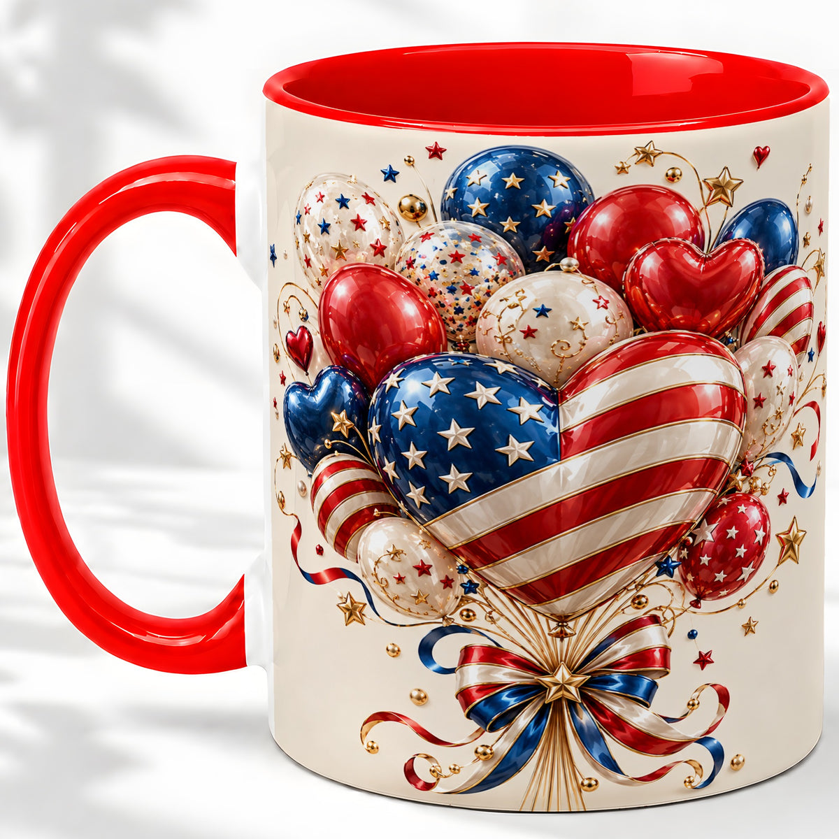 Patriotic Heart Balloon Bouquet Ceramic Mug for Celebration Decor