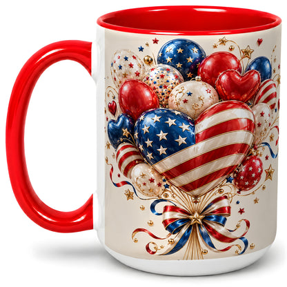 #pl[15oz|Red] Patriotic Heart Balloon Bouquet Ceramic Mug for Celebration Decor
