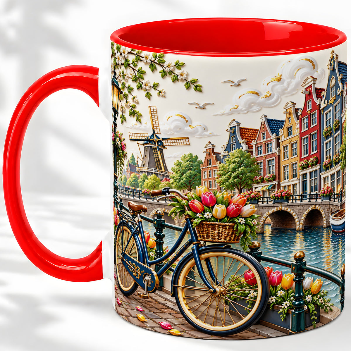 Amsterdam Canal Bicycle Tulips Ceramic Mug for Travel Lovers