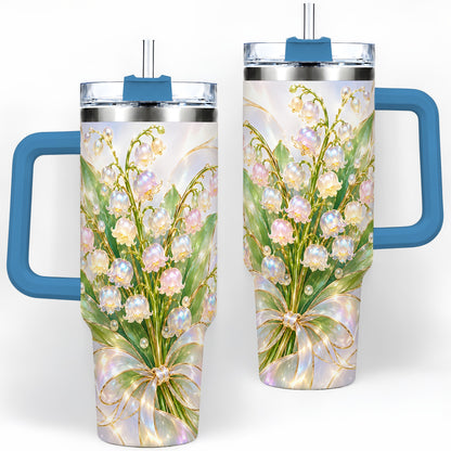 #pl[40oz|Blue] Lily of the Valley Ribbon Tumbler, 40oz Iridescent Floral Drinkware