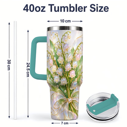 #pl[40oz|Green] Lily of the Valley Ribbon Tumbler, 40oz Iridescent Floral Drinkware