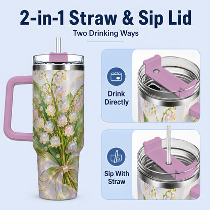 #pl[40oz|Pink] Lily of the Valley Ribbon Tumbler, 40oz Iridescent Floral Drinkware