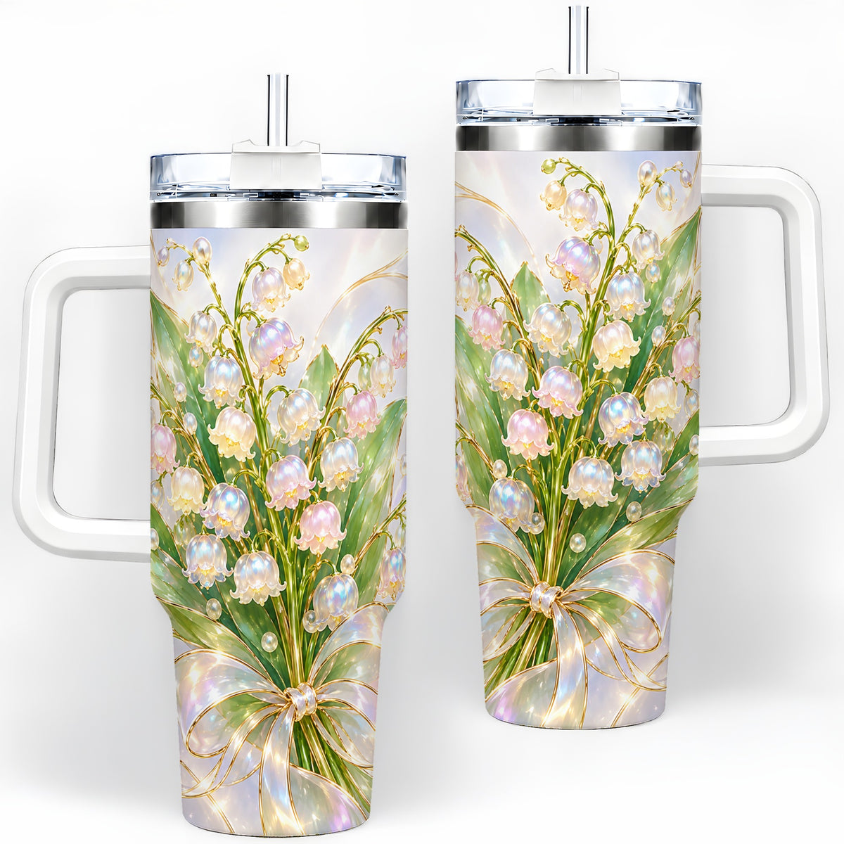 Lily of the Valley Ribbon Tumbler, 40oz Iridescent Floral Drinkware