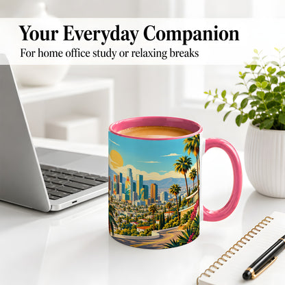 #pl[11oz|Pink] California Palm City Skyline Ceramic Mug for City Lovers