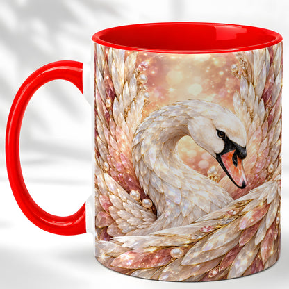 Crystal Swan Coffee Mug, Pink Pearl Swan Mug, Ceramic Cup