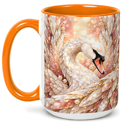 #pl[15oz|Orange] Crystal Swan Coffee Mug, Pink Pearl Swan Mug, Ceramic Cup