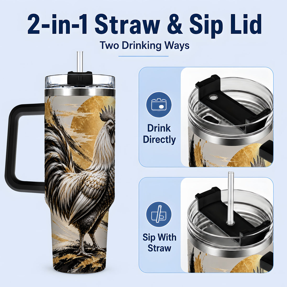#pl[40oz|Black] Black Gold Rooster 40oz Tumbler for Rooster Lovers