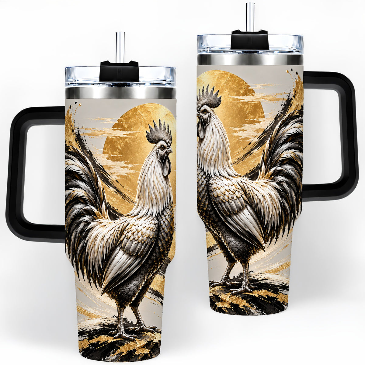 #pl[40oz|Black] Black Gold Rooster 40oz Tumbler for Rooster Lovers