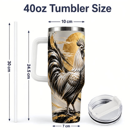 #pl[40oz|White] Black Gold Rooster 40oz Tumbler for Rooster Lovers
