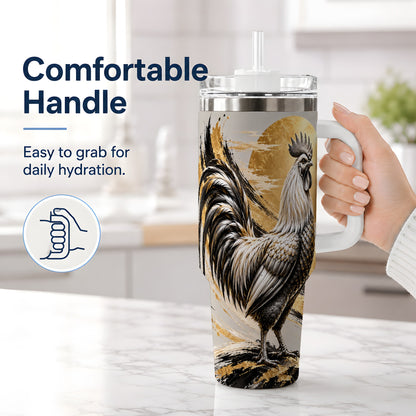 #pl[40oz|White] Black Gold Rooster 40oz Tumbler for Rooster Lovers
