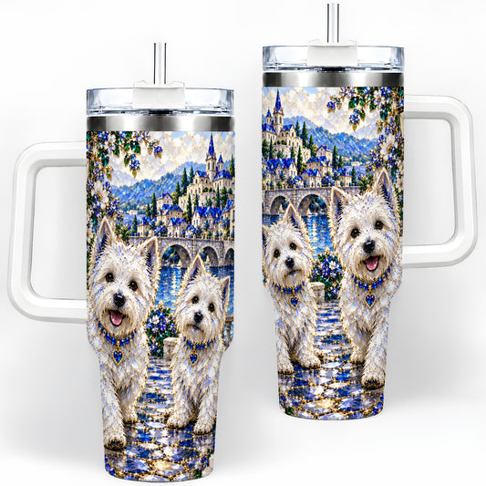 Scenic White Terrier Floral 40oz Tumbler for Dog Lovers