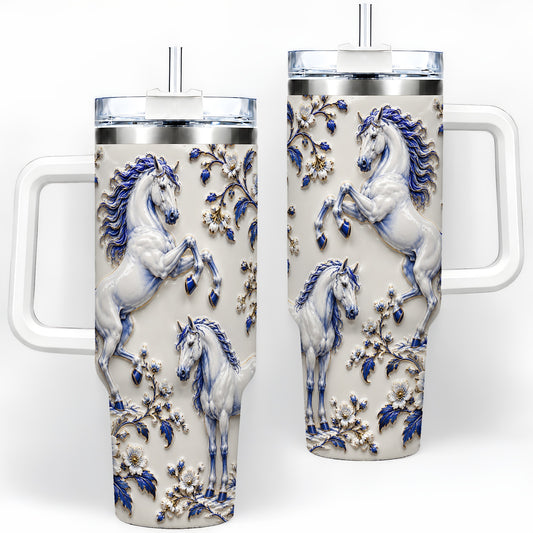 Blue Floral Horse 40oz Tumbler for Horse Lovers