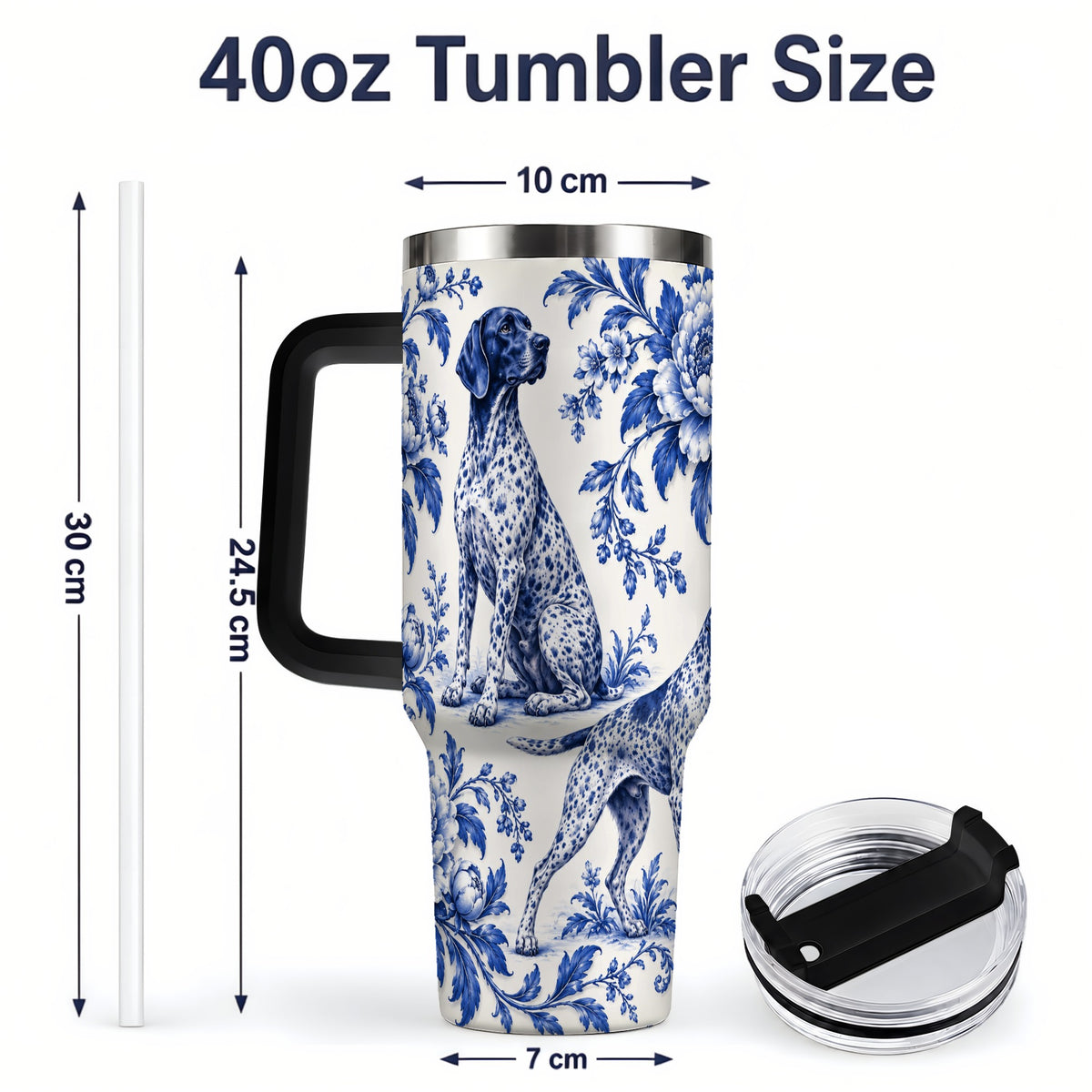 #pl[40oz|Black] Blue Floral Pointer Dog 40oz Tumbler for Dog Lovers