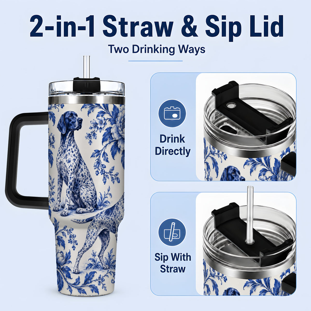 #pl[40oz|Black] Blue Floral Pointer Dog 40oz Tumbler for Dog Lovers