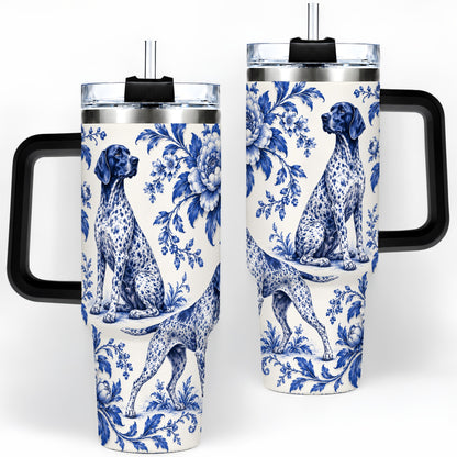 #pl[40oz|Black] Blue Floral Pointer Dog 40oz Tumbler for Dog Lovers