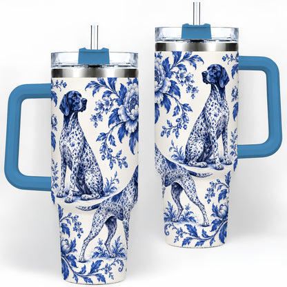 #pl[40oz|Blue] Blue Floral Pointer Dog 40oz Tumbler for Dog Lovers