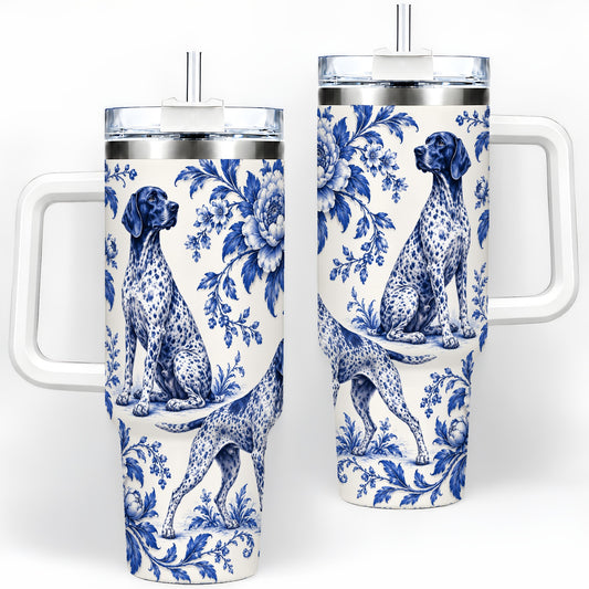 Blue Floral Pointer Dog 40oz Tumbler for Dog Lovers