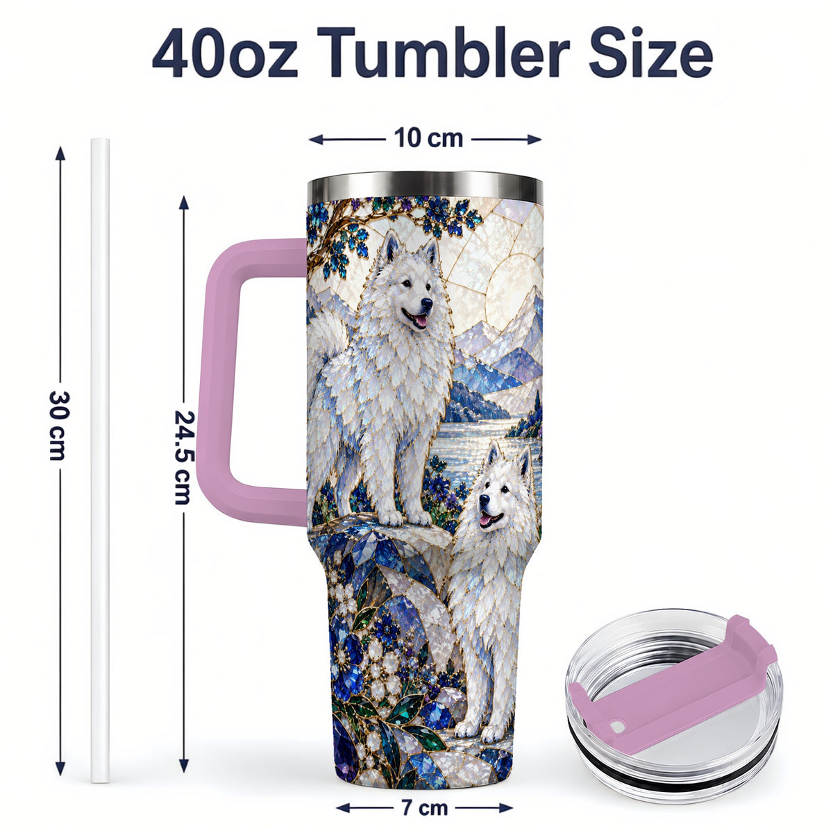 #pl[40oz|Pink] Scenic White Spitz Dog 40oz Tumbler for Dog Lovers