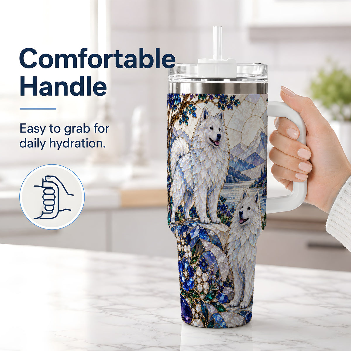 #pl[40oz|White] Scenic White Spitz Dog 40oz Tumbler for Dog Lovers
