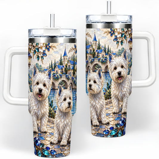 Blue Scenic White Terrier 40oz Tumbler for Dog Lovers