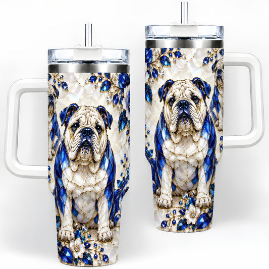 English Bulldog Blue Gem Floral Art 40oz Tumbler for Dog Lovers