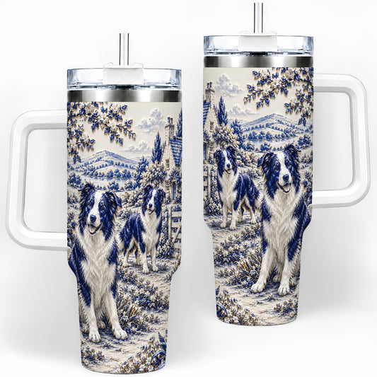 Border Collie Cottage Floral Art 40oz Tumbler for Dog Lovers