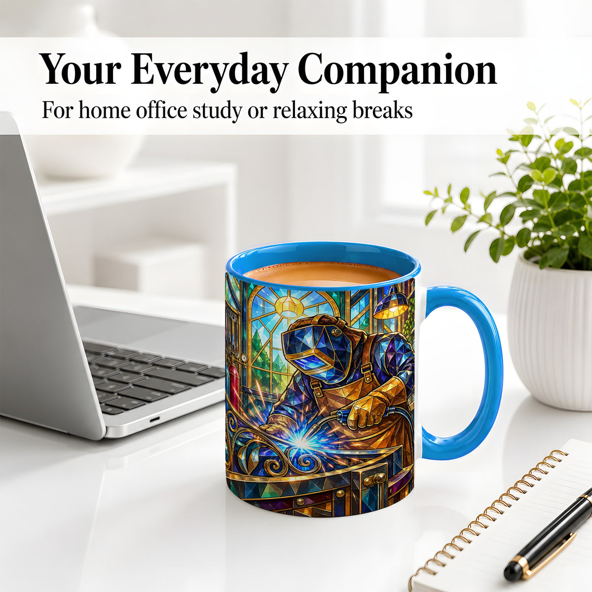 #pl[11oz|Blue] Welding Workshop Ceramic Mug, Welder Sparks Art for Metalworkers