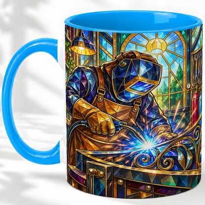 #pl[11oz|Blue] Welding Workshop Ceramic Mug, Welder Sparks Art for Metalworkers