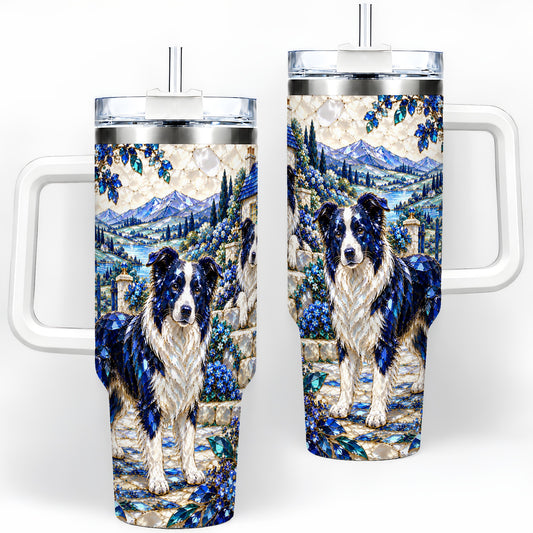 Border Collie Blue Gem Floral Art 40oz Tumbler for Dog Lovers